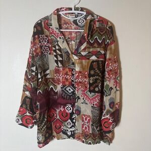Tianello Aida Blouse Garment Dyed‎ Patchwork Print Rayon Top Size Medium